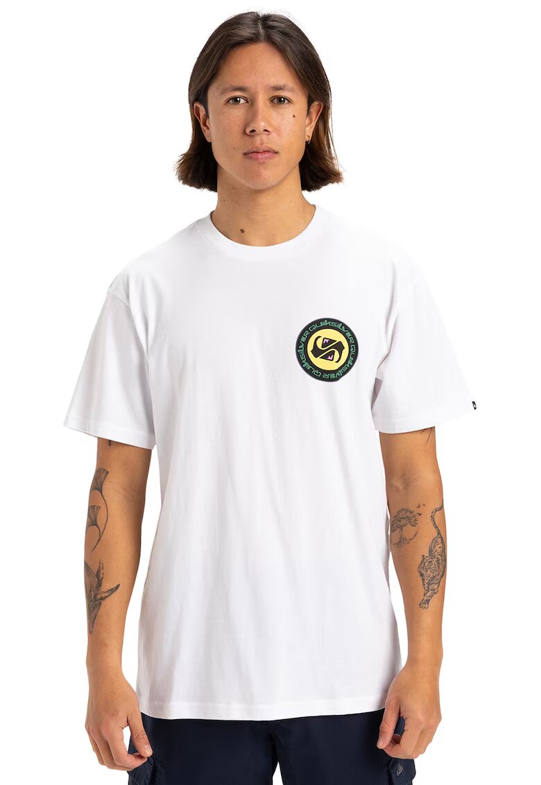 Quiksilver Tricou cu imprimeu pe spate Circle - Alb/Negru/Galben