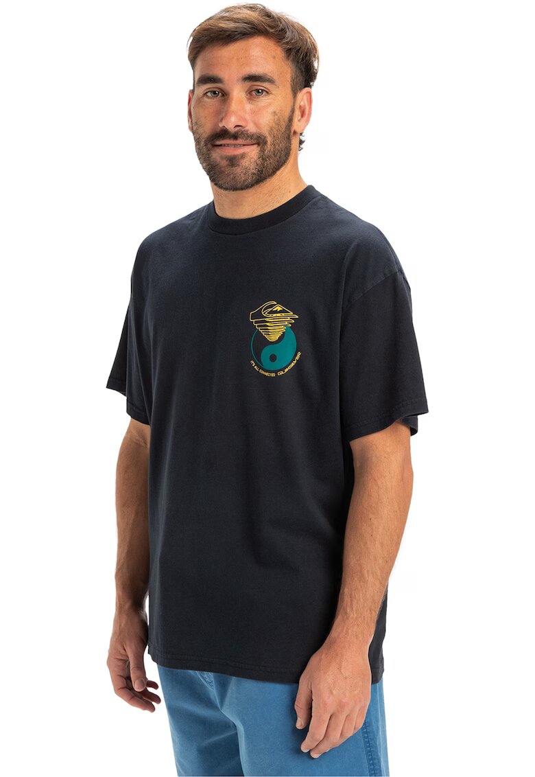 Quiksilver Tricou lejer cu model grafic pe spate - Negru/Galben/Verde persan