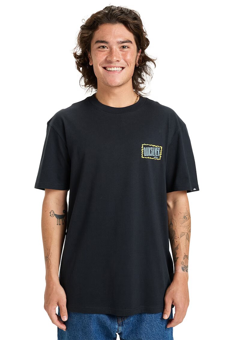 Quiksilver Tricou lejer din bumbac cu imprimeu logo pe partea din spate - Negru/Galben/Albastru