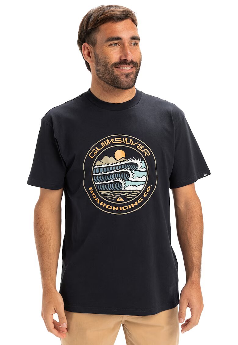 Quiksilver Tricou regular fit cu imprimeu - Negru stins/Portocaliu pal/Albastru