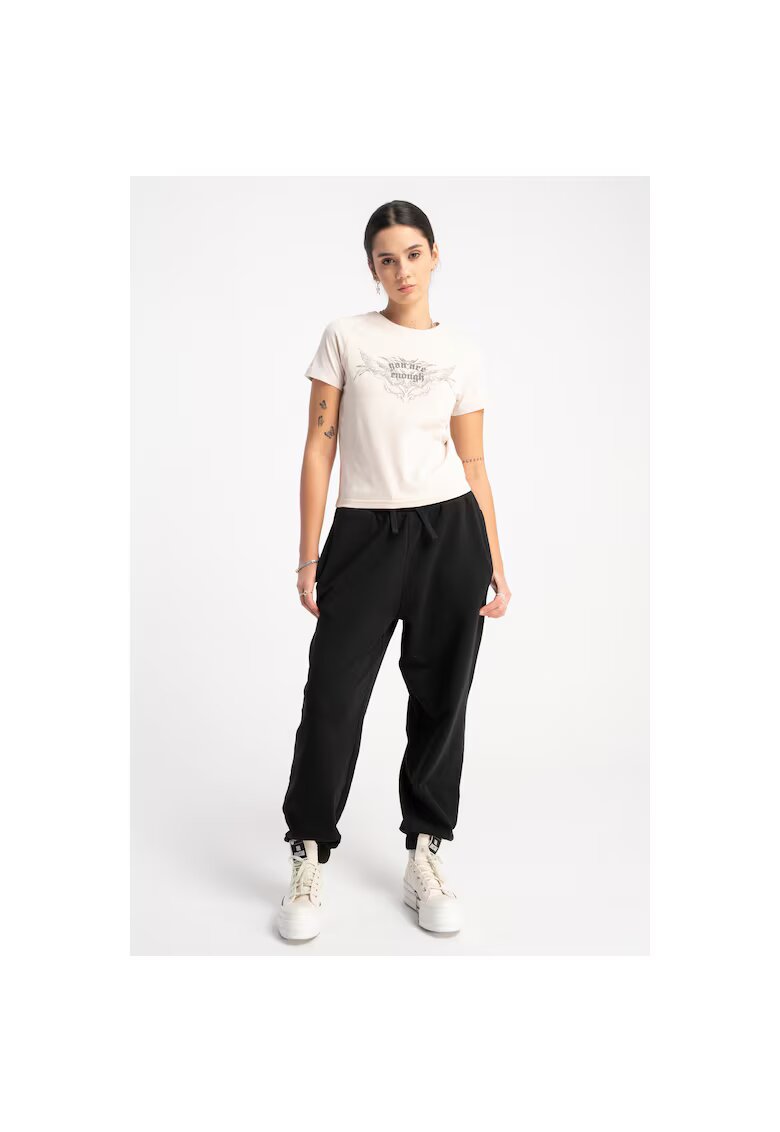 R Pantaloni de tening uni din amestec de bumbac