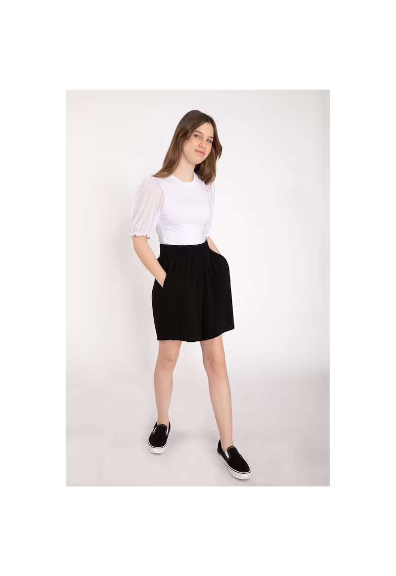 R Pantaloni scuti cu aspect stiat si talie elastica