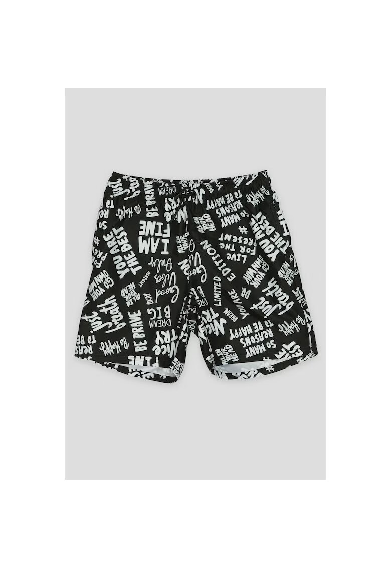 R Pantaloni scuti pentu baie cu impimeu text