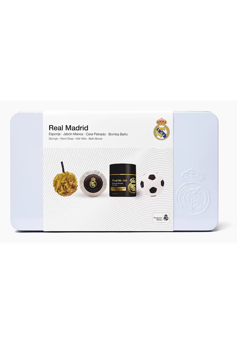 Real Madrid Set cadou pentru barbati - cosmetice par si corp in cutie metalica - 4 articole