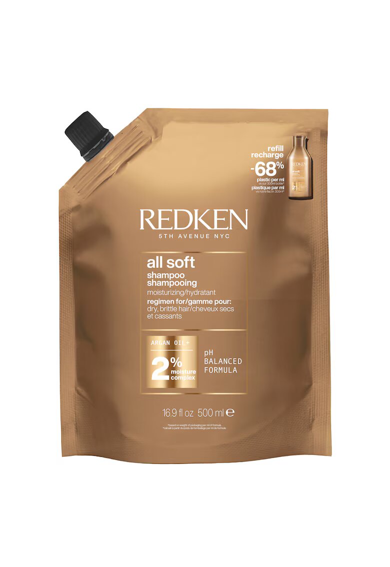 Redken Sampon All Soft pentru parul uscat imbogatit cu ulei de argan si complex hidratant - 500 ml