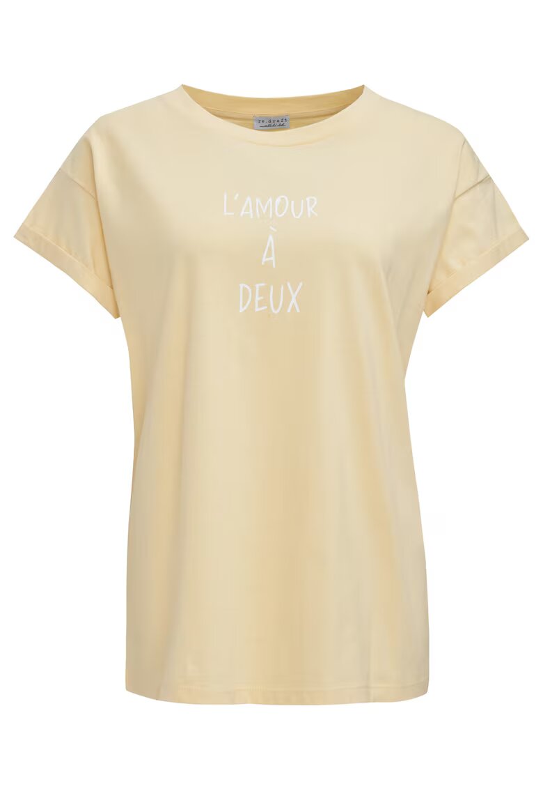 Redraft Tricou de bumbac cu imprimeu text Amour 4103 - Galben