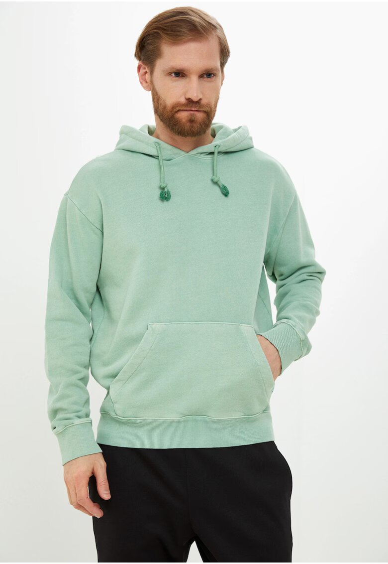 Reebok Hanorac barbati - CL ND HOODIE H54452 - verde - bumbac cu elastan - buzunar cangur