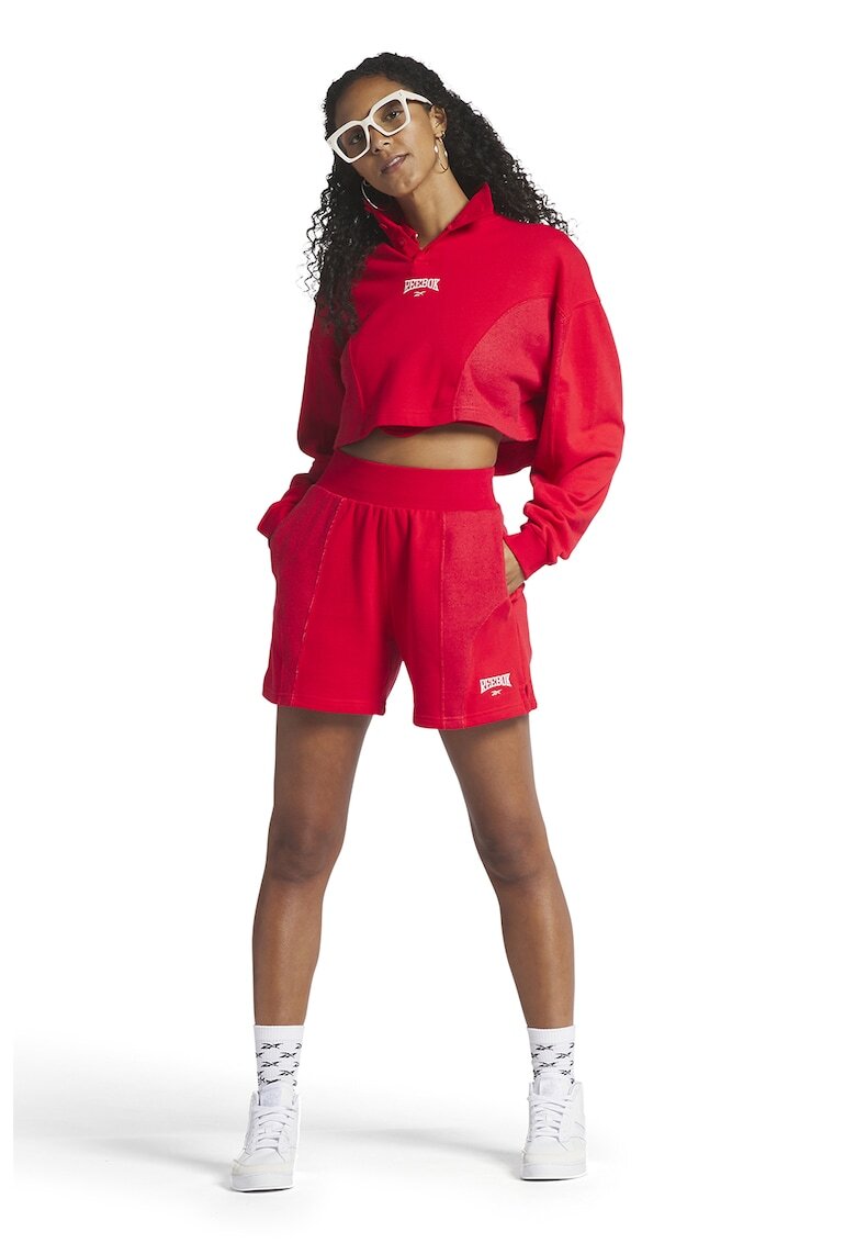 Reebok Pantaloni scurti cu talie inalta si logo brodat Varsity - Rosu