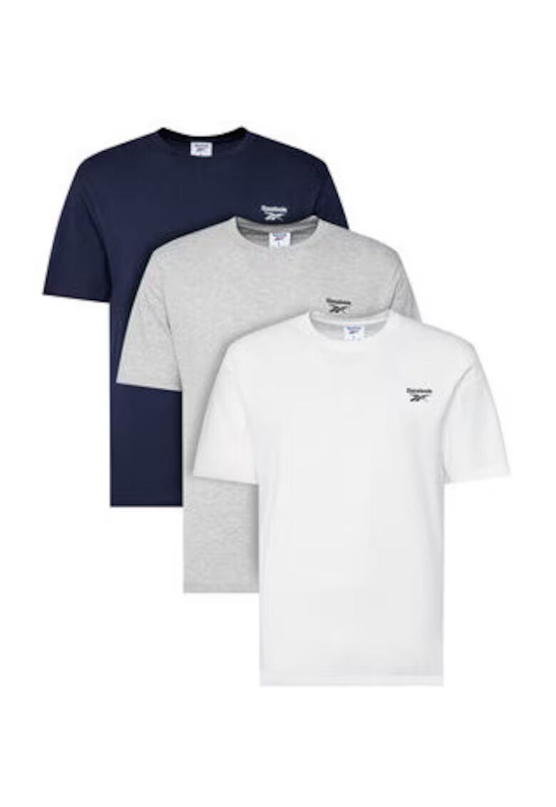 Reebok Set 3 tricouri barbati - alb - bleumarin - gri - 100% bumbac - 88% bumbac - 12% poliester