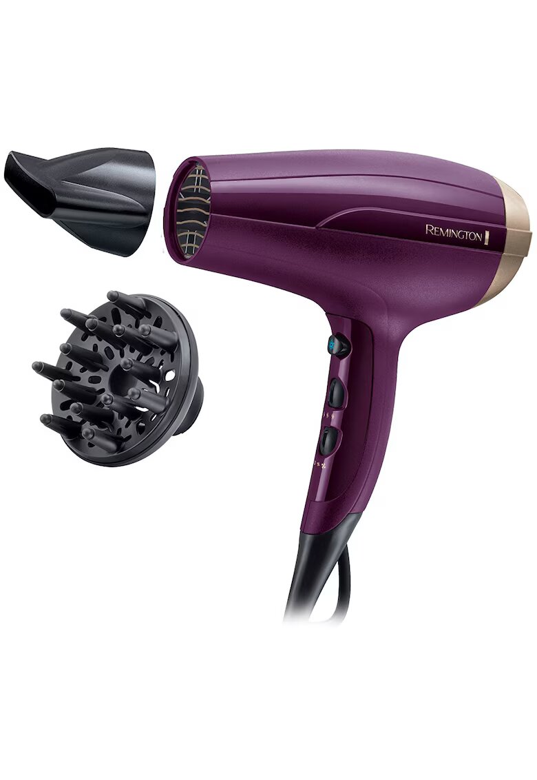 Remington Uscator de par Your Style - 2300 W - 3 trepte de caldura - 2 viteze - Functie Ionica - 3 accesorii - Mov/Negru