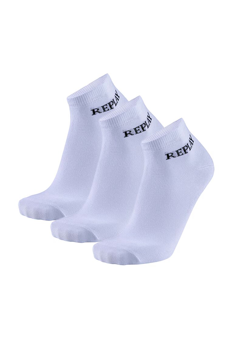 Replay Set de sosete unisex scurte cu logo - 3 perechi - Alb