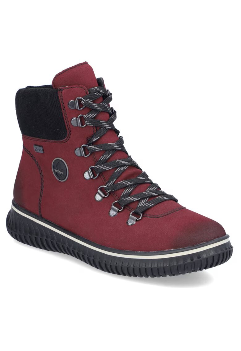 Rieker Botine roșii de damă - cu șireturi - cu partea superioară hidrofugă 74247-35