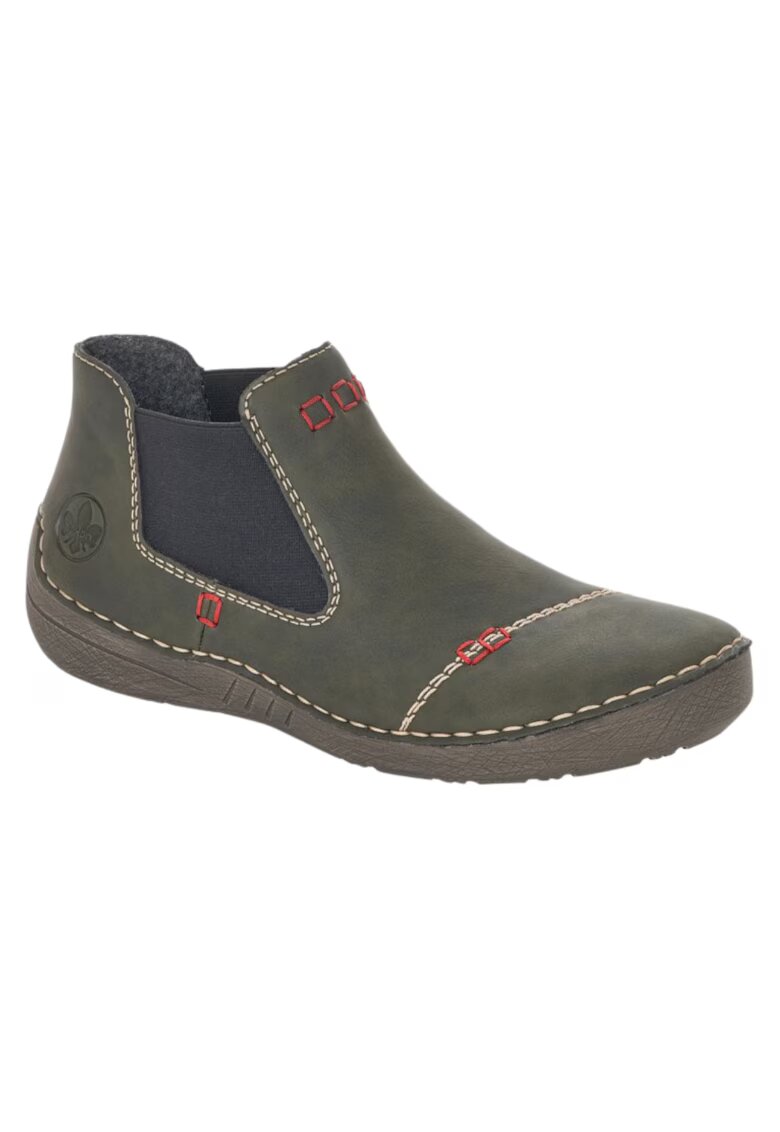Rieker Ghete joase in stil Chelsea - verde-gri - cu cusaturi decorative - Verde