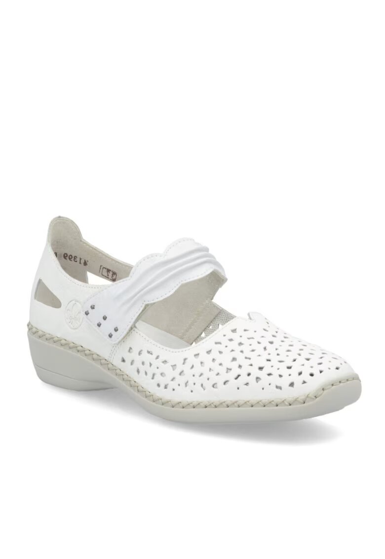 Rieker Pantofi albi cu velcro de damă 41399-80