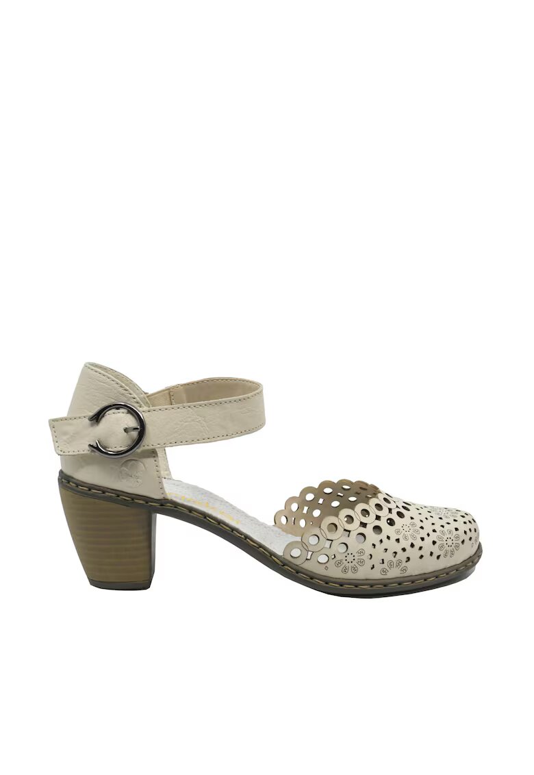 Rieker Pantofi decupati bej din piele naturala cu perforatii dantelate RIK40902-60