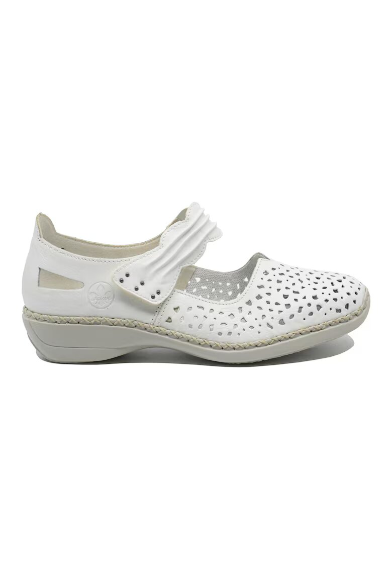 Rieker Pantofi perforati cu bareta albi din piele naturala RIK41399-80 - Alb