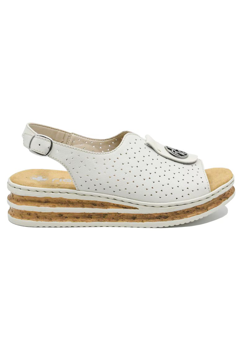 Rieker Sandale dama wedge - albe - cu logo medalion decorativ RIK62902-80 - Alb