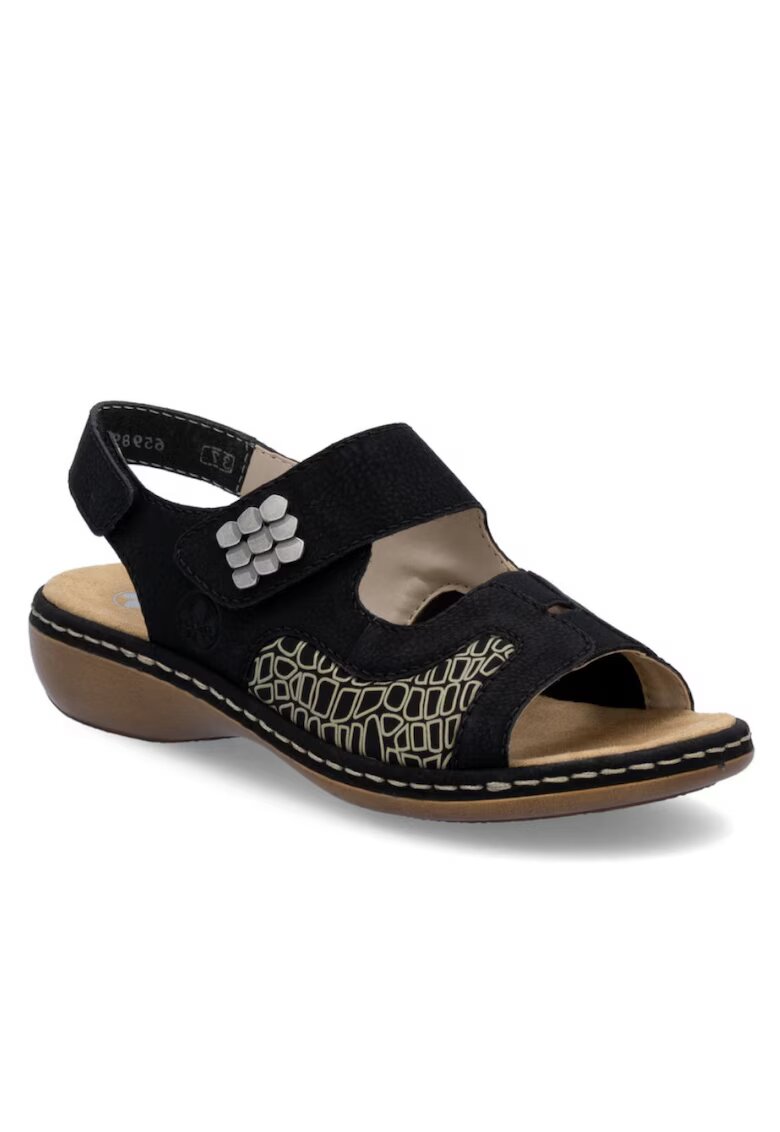 Rieker Sandale de damă - negre - combinate cu velcro 65989-01