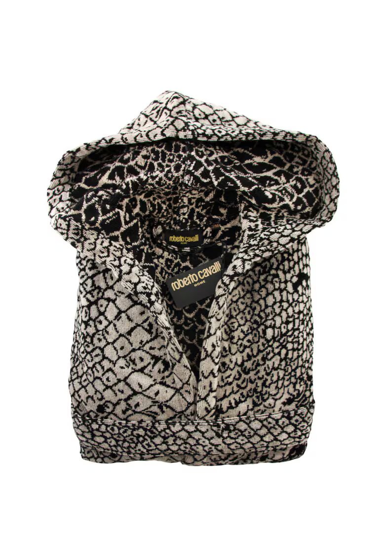 Roberto Cavalli Halat de baie unisex Pitone Cappuccio din bumbac S/M