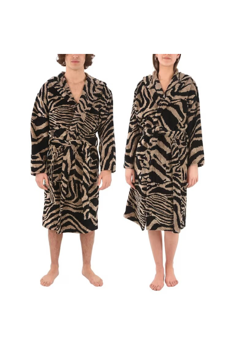 Roberto Cavalli Halat de baie unisex Zebra Cappuccio din bumbac - Bej