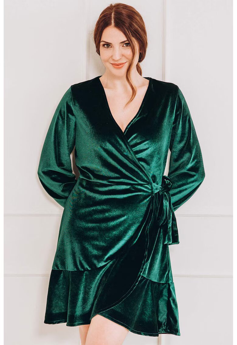  Rochie mini catifelata cu croiala petrecuta - Verde padure