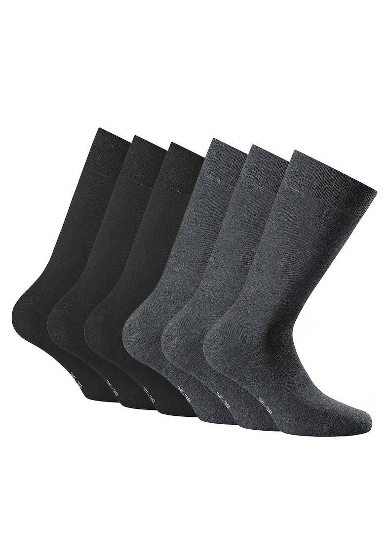 Rohner basic Rohner - Set de sosete lungi unisex - 6 perechi - Negru/Gri antracit