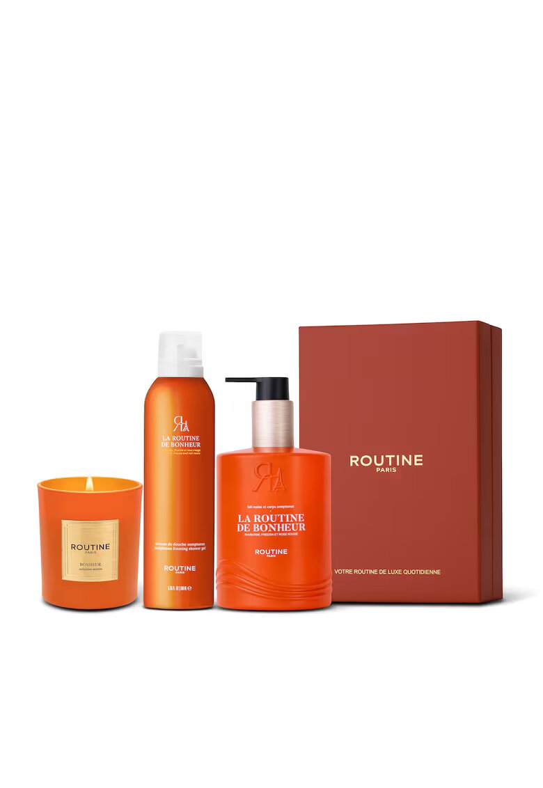 Routine Paris Set Cadou la Routine de Bonheur - Grande: Spuma de dus 200 ml + Lapte pentru maini si corp 300 ml+ Lumanare clasica 165 g