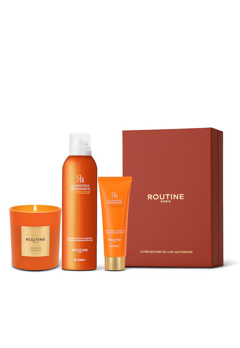 Routine Paris Set Cadou la Routine de Bonheur - : Spuma de dus 200 ml + Crema de maini 75 ml + Lumanare clasica 165 g