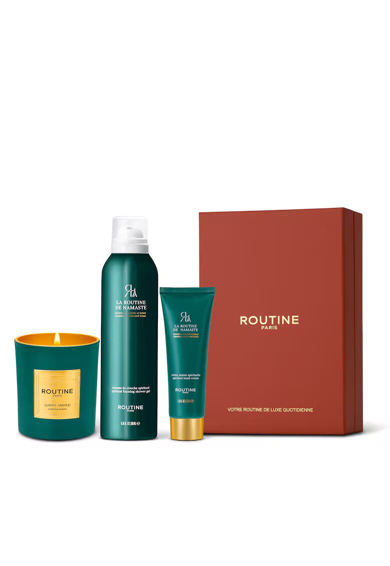 Routine Paris Set Cadou la Routine de Namaste - : Spuma de dus 200 ml + Crema de maini 75 ml + Lumanare clasica 165 g