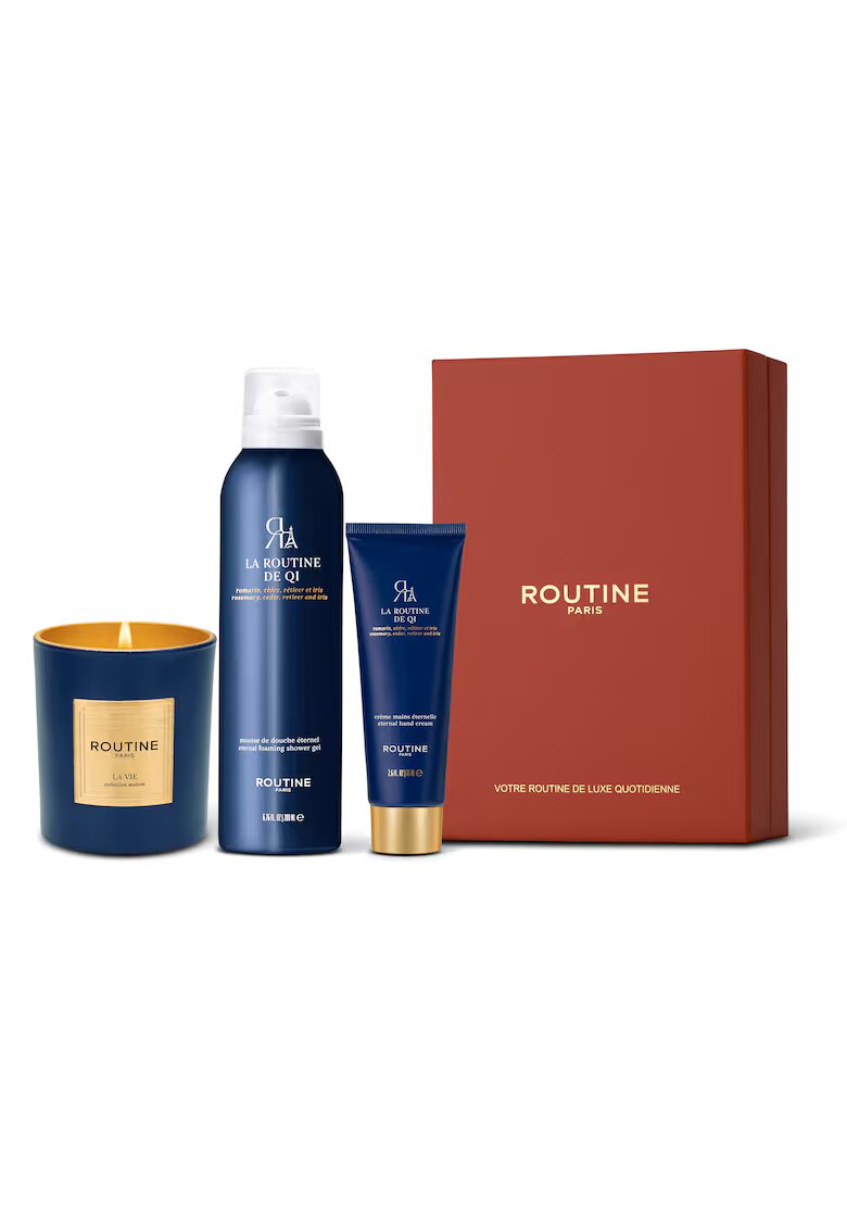 Routine Paris Set Cadou la Routine de Qi - : Spuma de dus 200 ml + Crema de maini 75 ml + Lumanare clasica 165 g