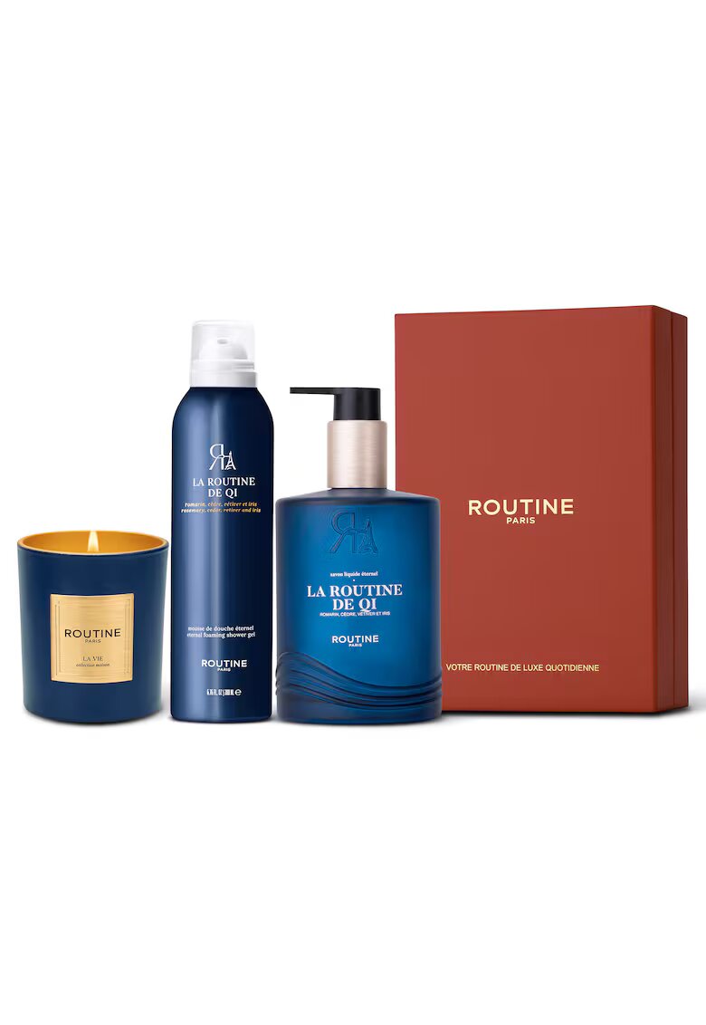 Routine Paris Set Cadou la Routine de Qi - : Spuma de dus 200 ml - Sapun de maini 300 ml - Lumanare clasica 165 g