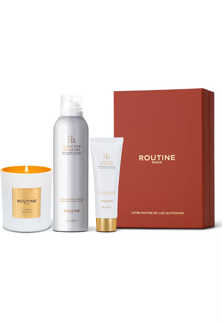 Routine Paris Set Cadou la Routine de Sakura - : Spuma de dus 200 ml + Crema de maini 75 ml + Lumanare clasica 165 g