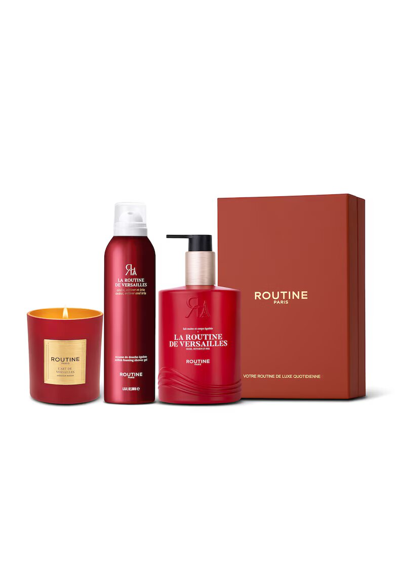 Routine Paris Set Cadou la Routine de Versailles - : Spuma de dus 200 ml + Lapte pentru maini si corp 300 ml + Lumanare clasica 165 g