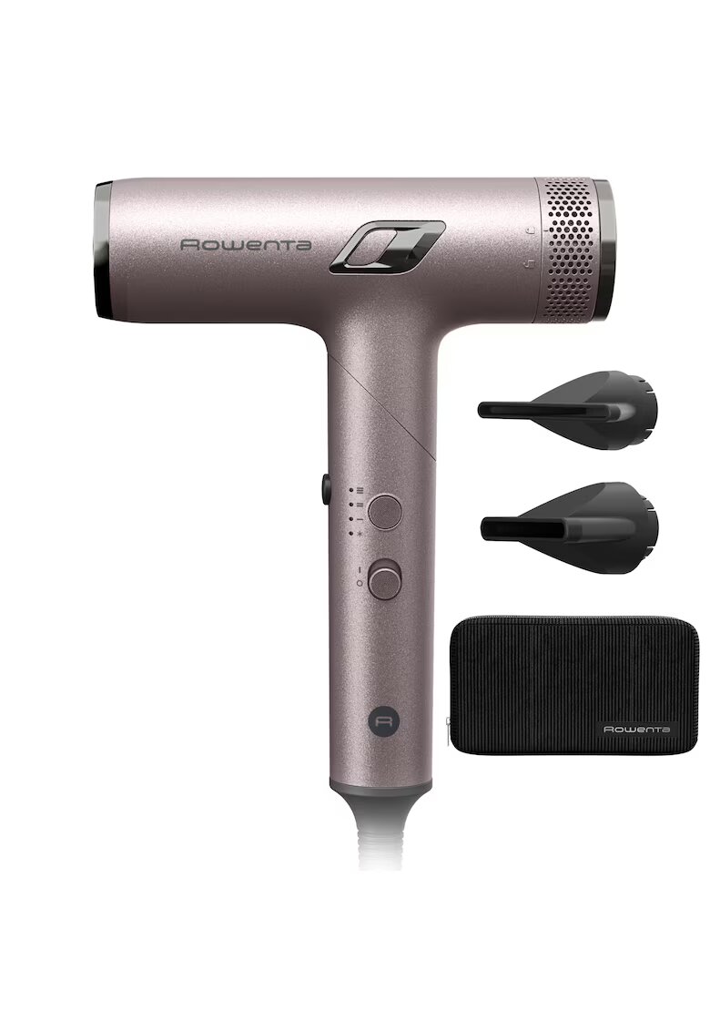 Rowenta Uscator de par compact Nano HY8140F0 - 1700W - 3 trepte de viteza si temperatura - duza de concentrare - difuzor pentru volum - generator de ioni - functie flux de aer rece - grilaj detasabil - perie de curatare inclusa - Negru/Roz