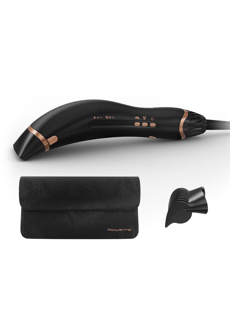 Rowenta Uscator de par Ultimate Experience Air Motion - 1300W - uscare & netezire cu efectul Coanda - 3 trepte - concentrator 5 mm - functie jet de aer rece - generator de ioni - husa de depozitare - design compact - pieptene inclus - negru & roz