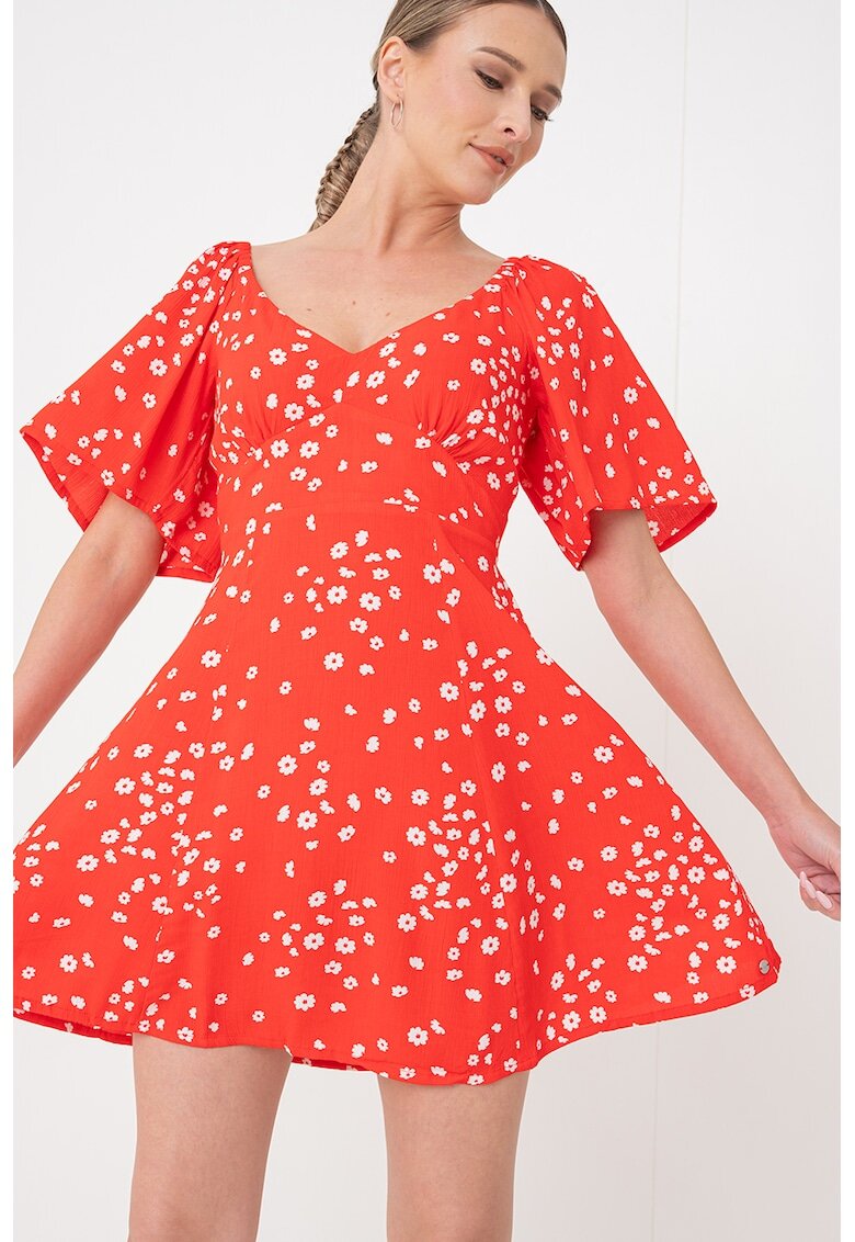 Roxy 69482 Rochie vaporoasa cu model floral Island Escape - Alb/Rosu vermillion