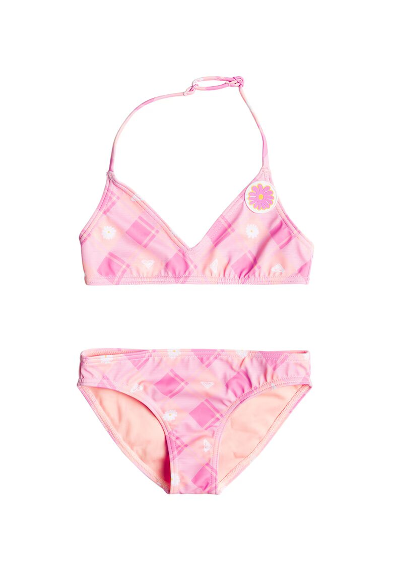 Roxy Costum de bai in doua piese - cu imprimeu Flower Plaid - Roz deschis