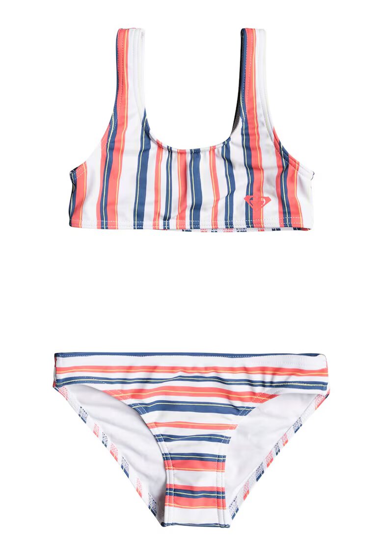 Roxy Costum de baie in doua piese cu model in dungi Surf Fee - Rosu/Verde pal/Albastru