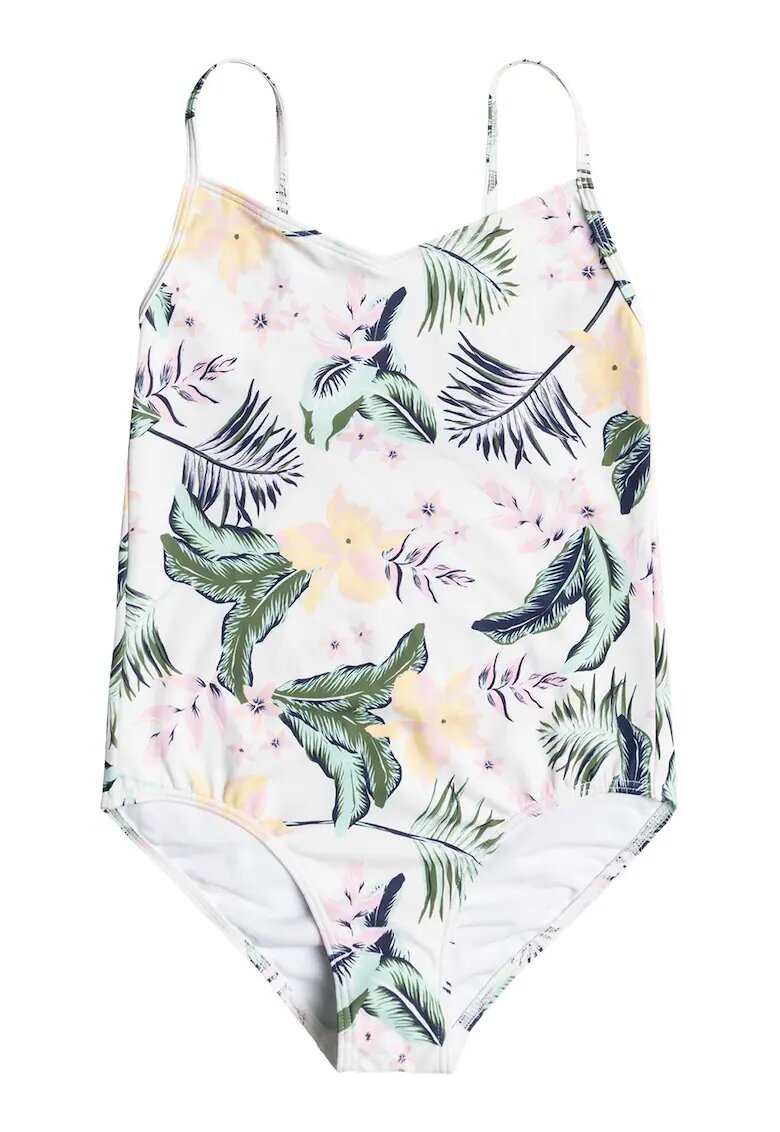 Roxy Costum de baie intreg cu imprimeu floral Lovely Sen - Alb/Roz piersica/Verde feriga