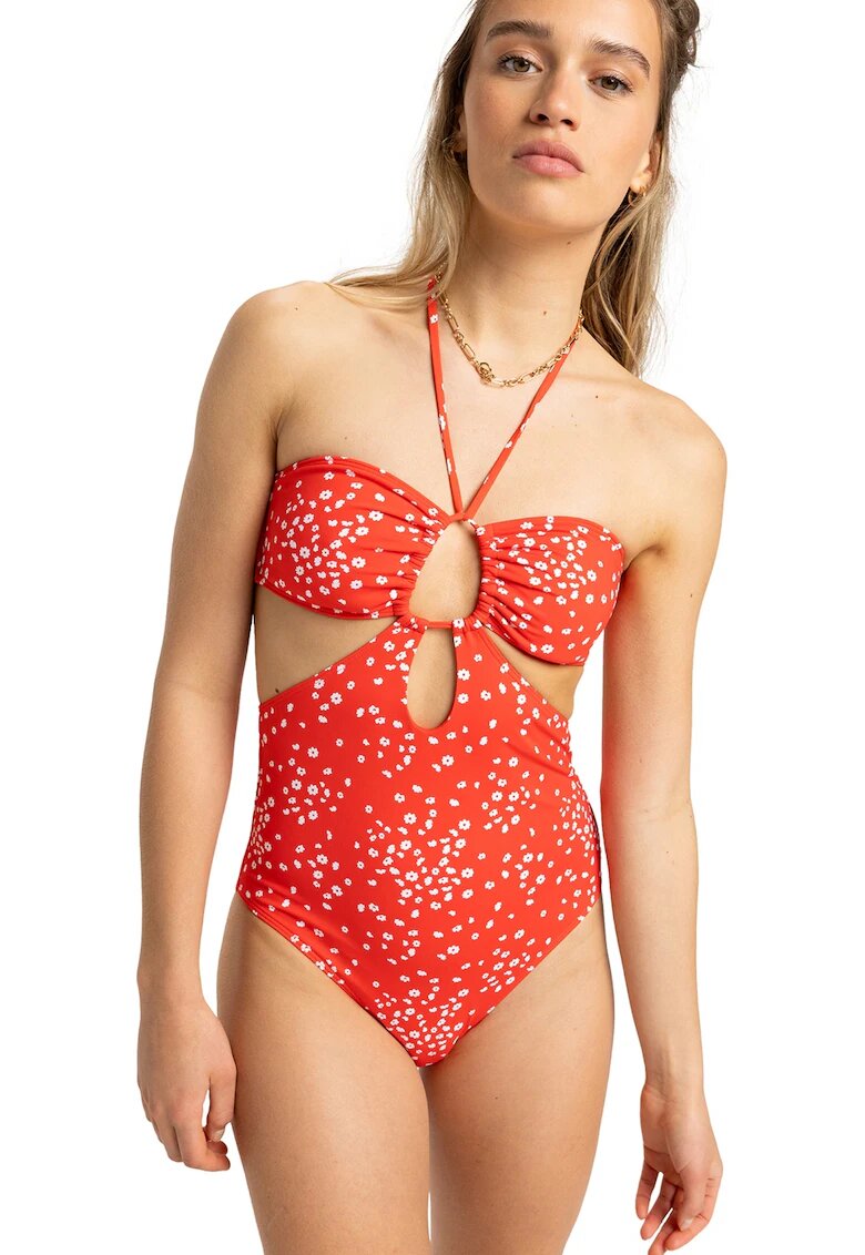 Roxy Costum de baie intreg cu model floral si decupaje - Alb/Rosu vermillion