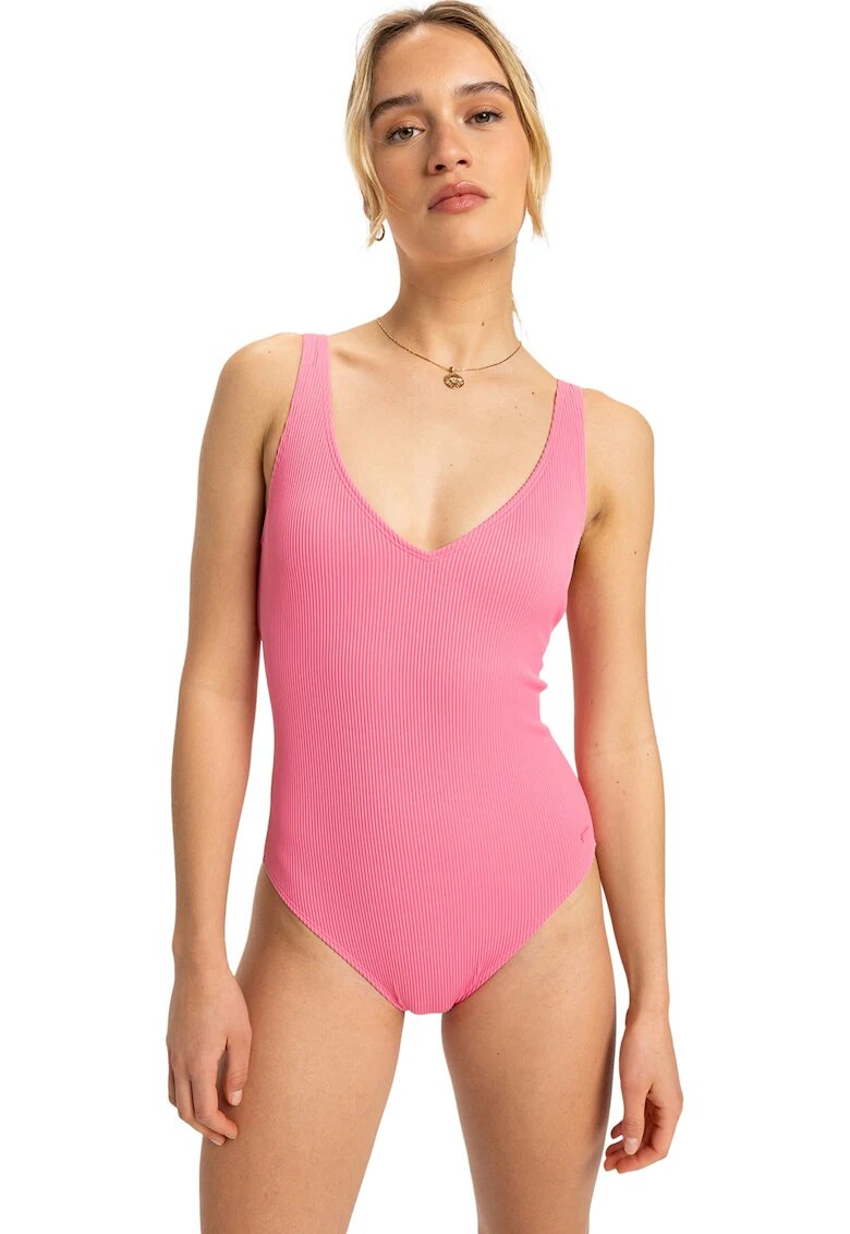 Roxy Costum de baie intreg striat cu bretele ajustabile - Roz pastel