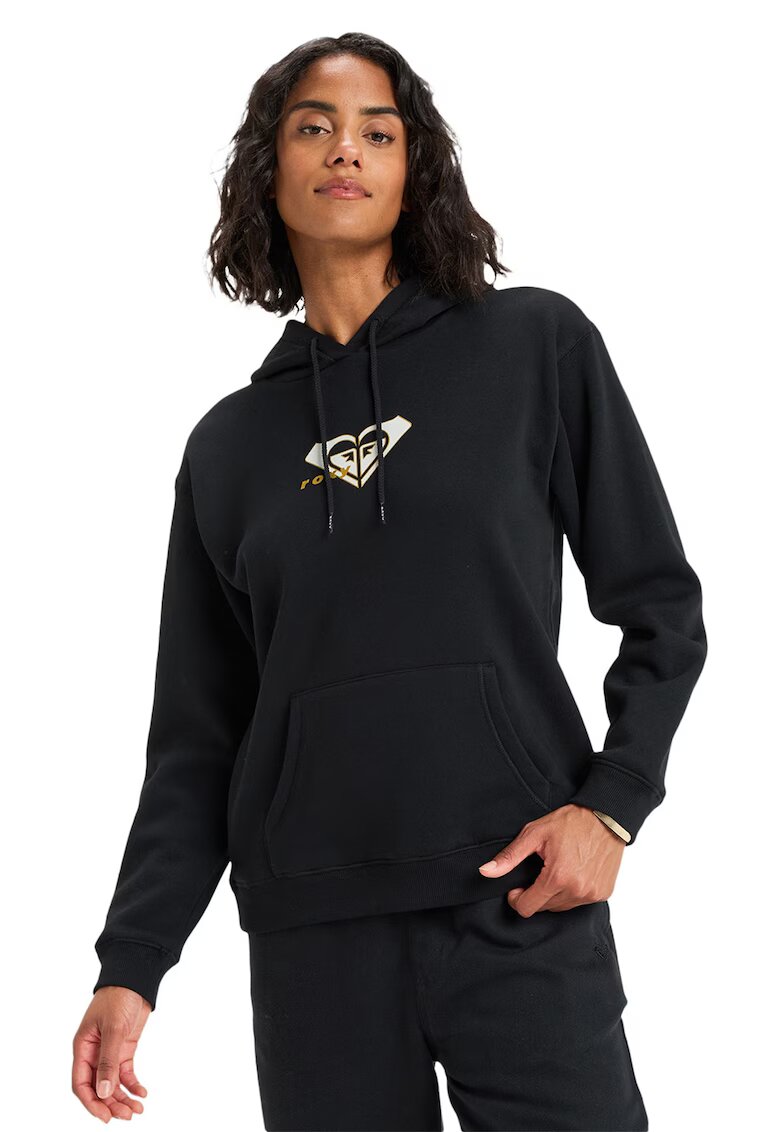 Roxy Hanorac din amestec de bumbac cu buzunare kangaroo Surf Stoked - Negru