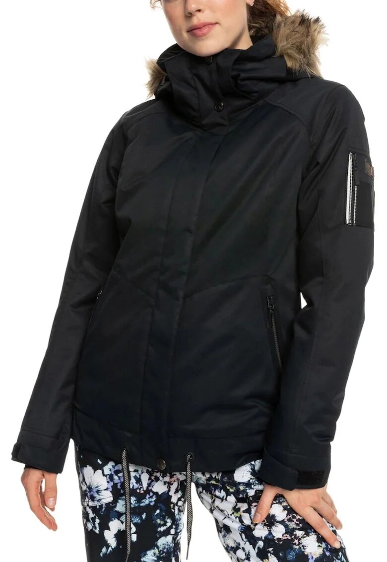 Roxy Jacheta de snowboard si schi pentru femei impermeabila - neagra - poliester - cu gluga detasabila