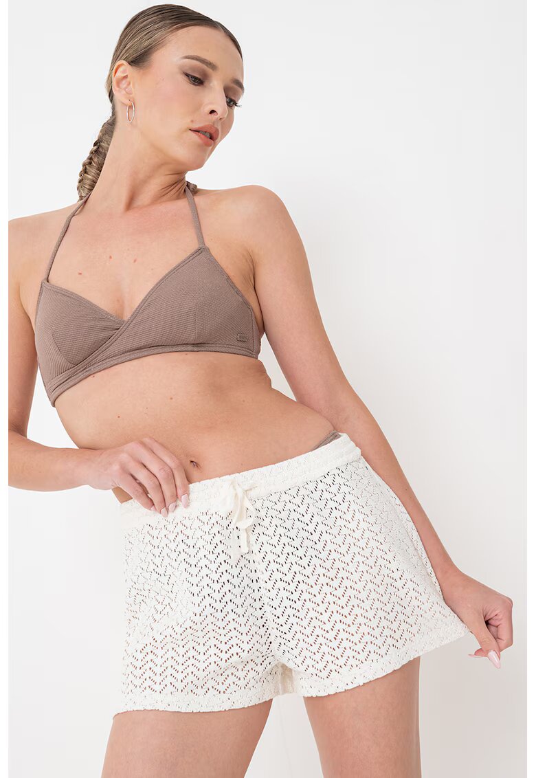 Roxy Pantaloni scurti de plaja din bumbac cu snur in talie - Alb murdar
