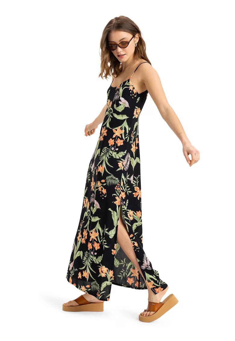 Roxy Rochie lunga cu model si slit lateral - Verde/Negru/Portocaliu