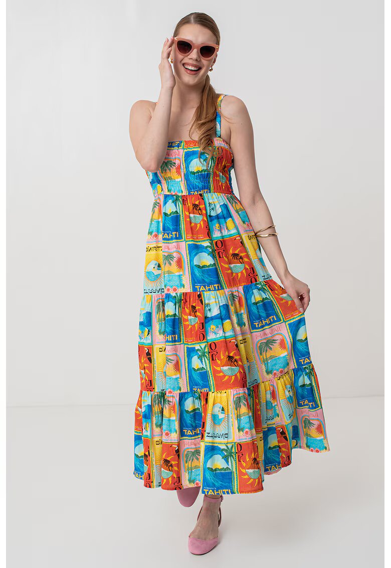 Roxy Rochie midi evazata cu model - Galben/Portocaliu/Albastru