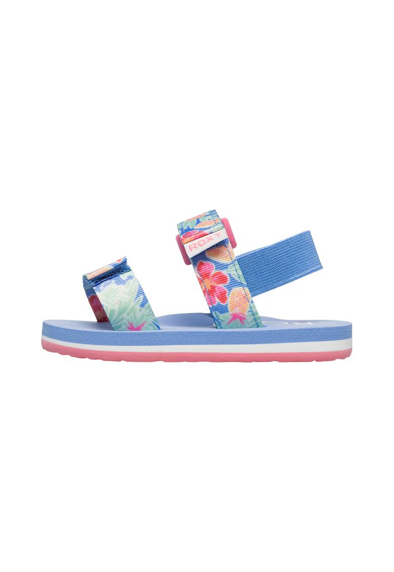 Roxy Sandale din material textil cu velcro Cage - Albastru pastel/Fucsia/Verde deschis