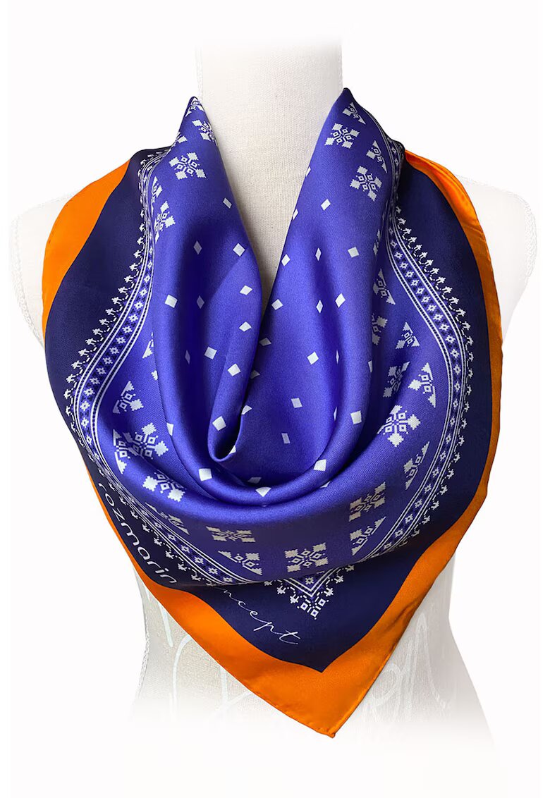 ROZMARIN CONCEPT Esarfa de matase cu imprimeu - Portocaliu mandarina/Alb optic/Albastru indigo