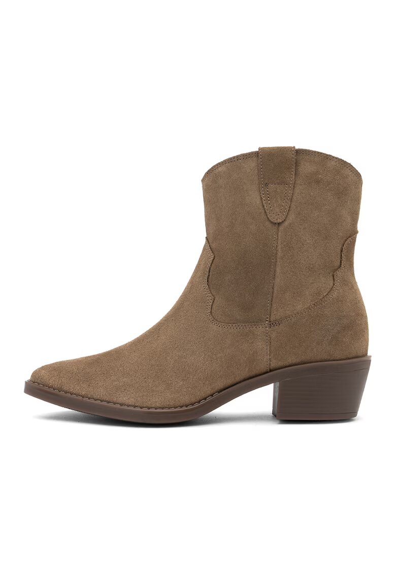 RYLKO Botine cowboy de piele cu toc cubanez Leyla - Maro taupe deschis