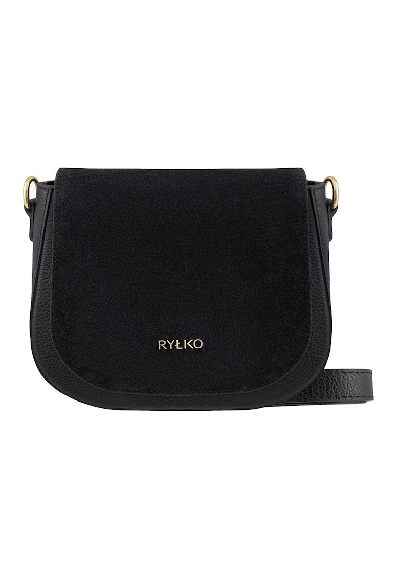 RYLKO Geanta crossbody cu clapa din piele intoarsa - Negru stins